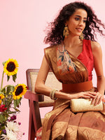 Thumbnail for Beige Cotton Digital Print Floral Saree with Unstitched Blouse - Hiral Fashion - Distacart