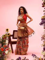 Thumbnail for Beige Cotton Digital Print Floral Saree with Unstitched Blouse - Hiral Fashion - Distacart