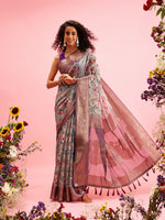 Thumbnail for Gray Cotton Digital Print Floral Saree with Unstitched Blouse - Hiral Fashion - Distacart