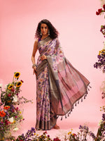 Thumbnail for Lavender Cotton Digital Print Floral Saree with Unstitched Blouse - Hiral Fashion - Distacart