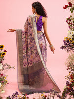 Thumbnail for Lavender Cotton Digital Print Floral Saree with Unstitched Blouse - Hiral Fashion - Distacart