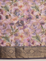 Thumbnail for Lavender Cotton Digital Print Floral Saree with Unstitched Blouse - Hiral Fashion - Distacart