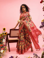 Thumbnail for Mustard Cotton Digital Print Floral Saree with Unstitched Blouse - Hiral Fashion - Distacart