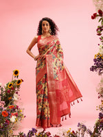 Thumbnail for Mustard Cotton Digital Print Floral Saree with Unstitched Blouse - Hiral Fashion - Distacart
