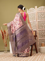 Thumbnail for Pink Cotton Digital Print Floral Saree with Unstitched Blouse - Hiral Fashion - Distacart