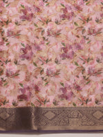 Thumbnail for Pink Cotton Digital Print Floral Saree with Unstitched Blouse - Hiral Fashion - Distacart