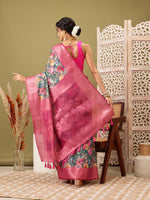 Thumbnail for Turquoise Cotton Digital Print Floral Saree with Unstitched Blouse - Hiral Fashion - Distacart
