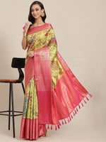 Thumbnail for Green Art Silk Printed Polka Dots Saree with Unstitched Blouse - Hiral Fashion - Distacart
