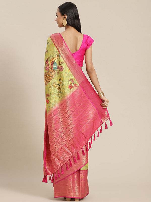 Green Art Silk Printed Polka Dots Saree with Unstitched Blouse - Hiral Fashion - Distacart