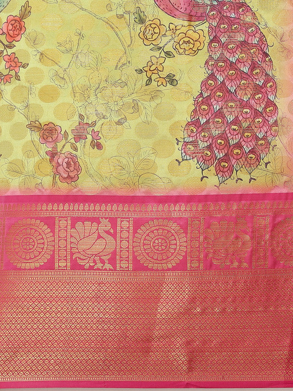 Green Art Silk Printed Polka Dots Saree with Unstitched Blouse - Hiral Fashion - Distacart