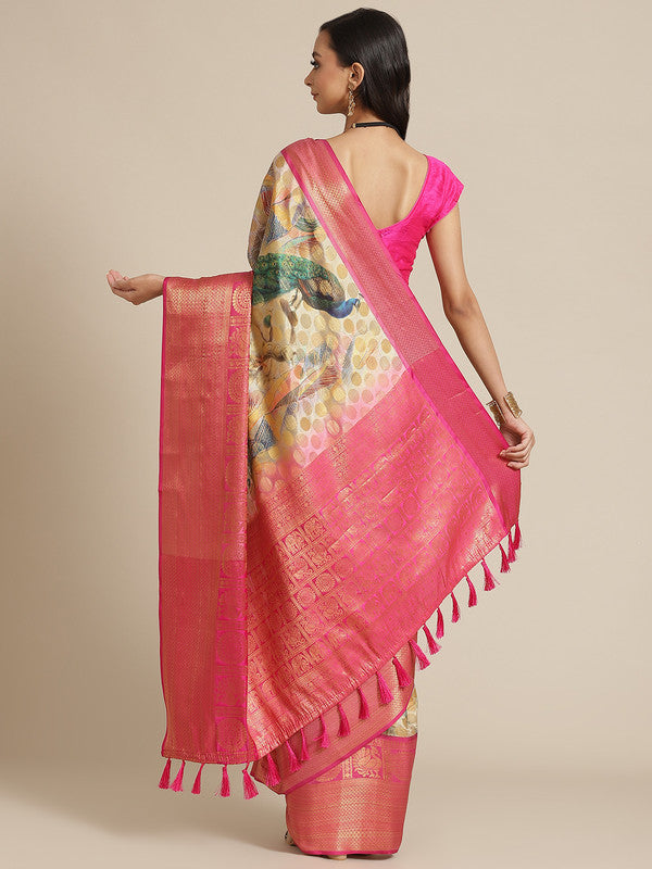 Multicolor Art Silk Printed Polka Dots Saree with Unstitched Blouse - Hiral Fashion - Distacart