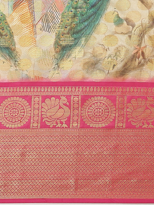 Multicolor Art Silk Printed Polka Dots Saree with Unstitched Blouse - Hiral Fashion - Distacart