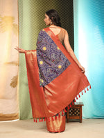 Thumbnail for Blue Silk Blend Digital Print Bandhani Saree with Unstitched Blouse - Hiral Fashion - Distacart