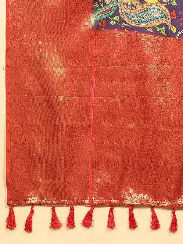 Blue Silk Blend Digital Print Bandhani Saree with Unstitched Blouse - Hiral Fashion - Distacart