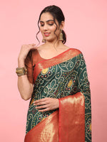 Thumbnail for Green Silk Blend Digital Print Bandhani Saree with Unstitched Blouse - Hiral Fashion - Distacart
