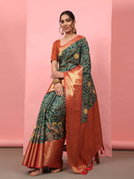 Thumbnail for Green Silk Blend Digital Print Bandhani Saree with Unstitched Blouse - Hiral Fashion - Distacart