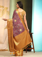 Thumbnail for Purple Silk Blend Digital Print Bandhani Saree with Unstitched Blouse - Hiral Fashion - Distacart