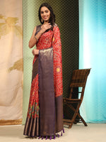 Thumbnail for Red Silk Blend Digital Print Bandhani Saree with Unstitched Blouse - Hiral Fashion - Distacart