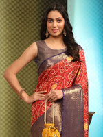Thumbnail for Red Silk Blend Digital Print Bandhani Saree with Unstitched Blouse - Hiral Fashion - Distacart