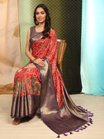 Thumbnail for Red Silk Blend Digital Print Bandhani Saree with Unstitched Blouse - Hiral Fashion - Distacart