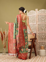 Thumbnail for Green Silk Blend Digital Print Ikkat Saree with Unstitched Blouse - Hiral Fashion - Distacart