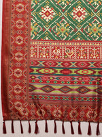 Thumbnail for Green Silk Blend Digital Print Ikkat Saree with Unstitched Blouse - Hiral Fashion - Distacart