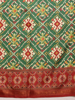 Thumbnail for Green Silk Blend Digital Print Ikkat Saree with Unstitched Blouse - Hiral Fashion - Distacart