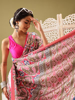 Thumbnail for Olive Silk Blend Digital Print Ikkat Saree with Unstitched Blouse - Hiral Fashion - Distacart