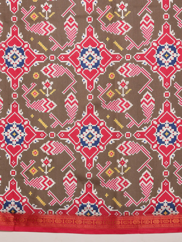 Olive Silk Blend Digital Print Ikkat Saree with Unstitched Blouse - Hiral Fashion - Distacart