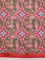 Thumbnail for Olive Silk Blend Digital Print Ikkat Saree with Unstitched Blouse - Hiral Fashion - Distacart