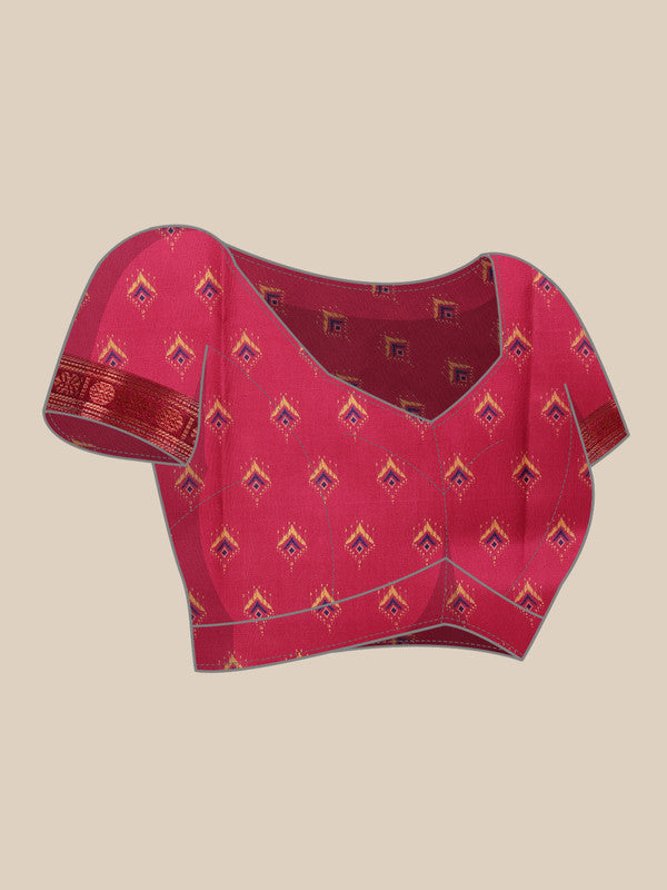 Olive Silk Blend Digital Print Ikkat Saree with Unstitched Blouse - Hiral Fashion - Distacart