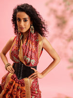 Thumbnail for Maroon Silk Blend Digital Print Ikkat Saree with Unstitched Blouse - Hiral Fashion - Distacart