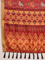 Thumbnail for Maroon Silk Blend Digital Print Ikkat Saree with Unstitched Blouse - Hiral Fashion - Distacart