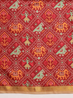 Thumbnail for Maroon Silk Blend Digital Print Ikkat Saree with Unstitched Blouse - Hiral Fashion - Distacart