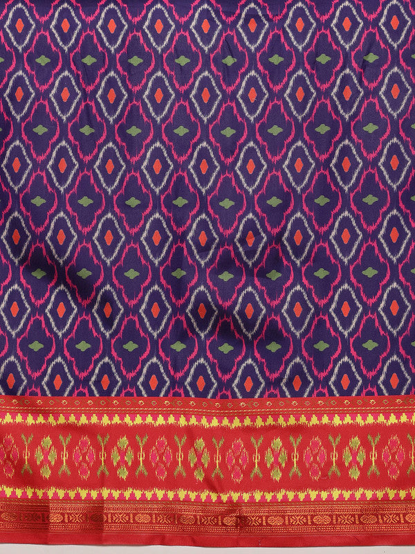 Royal Blue Silk Blend Digital Print Ikkat Saree with Unstitched Blouse - Hiral Fashion - Distacart