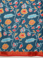 Thumbnail for Turquoise Silk Blend Digital Print Ikkat Saree with Unstitched Blouse - Hiral Fashion - Distacart