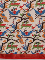 Thumbnail for White Silk Blend Digital Print Ikkat Saree with Unstitched Blouse - Hiral Fashion - Distacart