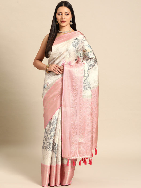 Multicolor Art Silk Woven Zari Design Kalamkari Saree with Unstitched Blouse - Hiral Fashion - Distacart