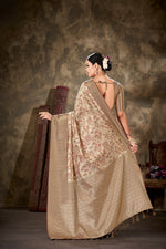 Thumbnail for Beige Art Silk Printed Floral Saree with Unstitched Blouse - Hiral Fashion - Distacart