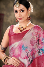 Thumbnail for Pink Art Silk Printed Floral Saree with Unstitched Blouse - Hiral Fashion - Distacart