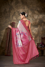 Thumbnail for Pink Art Silk Printed Floral Saree with Unstitched Blouse - Hiral Fashion - Distacart