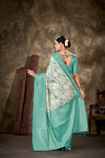 Thumbnail for Turquoise Art Silk Printed Floral Saree with Unstitched Blouse - Hiral Fashion - Distacart