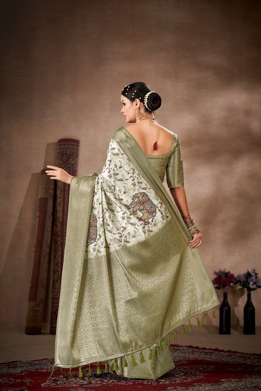 Olive Art Silk Printed Floral Saree with Unstitched Blouse - Hiral Fashion - Distacart