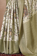 Thumbnail for Olive Art Silk Printed Floral Saree with Unstitched Blouse - Hiral Fashion - Distacart