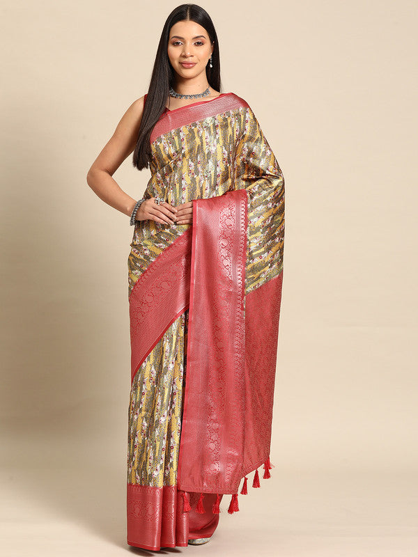 Multicolor Art Silk Woven Zari Design Floral Saree with Unstitched Blouse - Hiral Fashion - Distacart