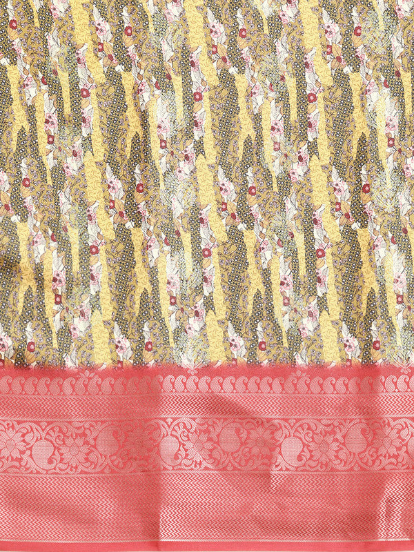 Multicolor Art Silk Woven Zari Design Floral Saree with Unstitched Blouse - Hiral Fashion - Distacart