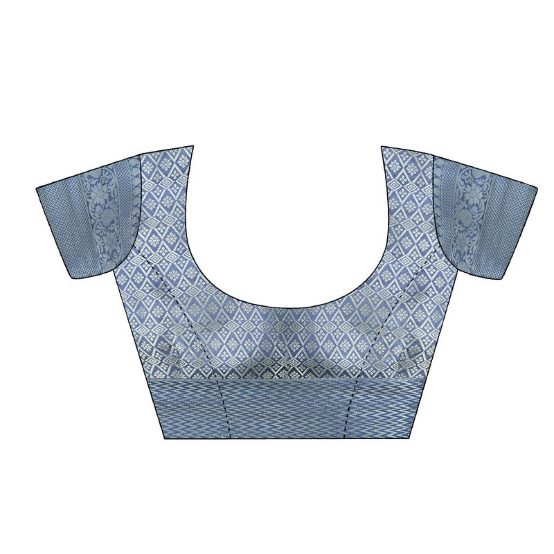 Blue Art Silk Printed Floral Saree with Unstitched Blouse - Hiral Fashion - Distacart