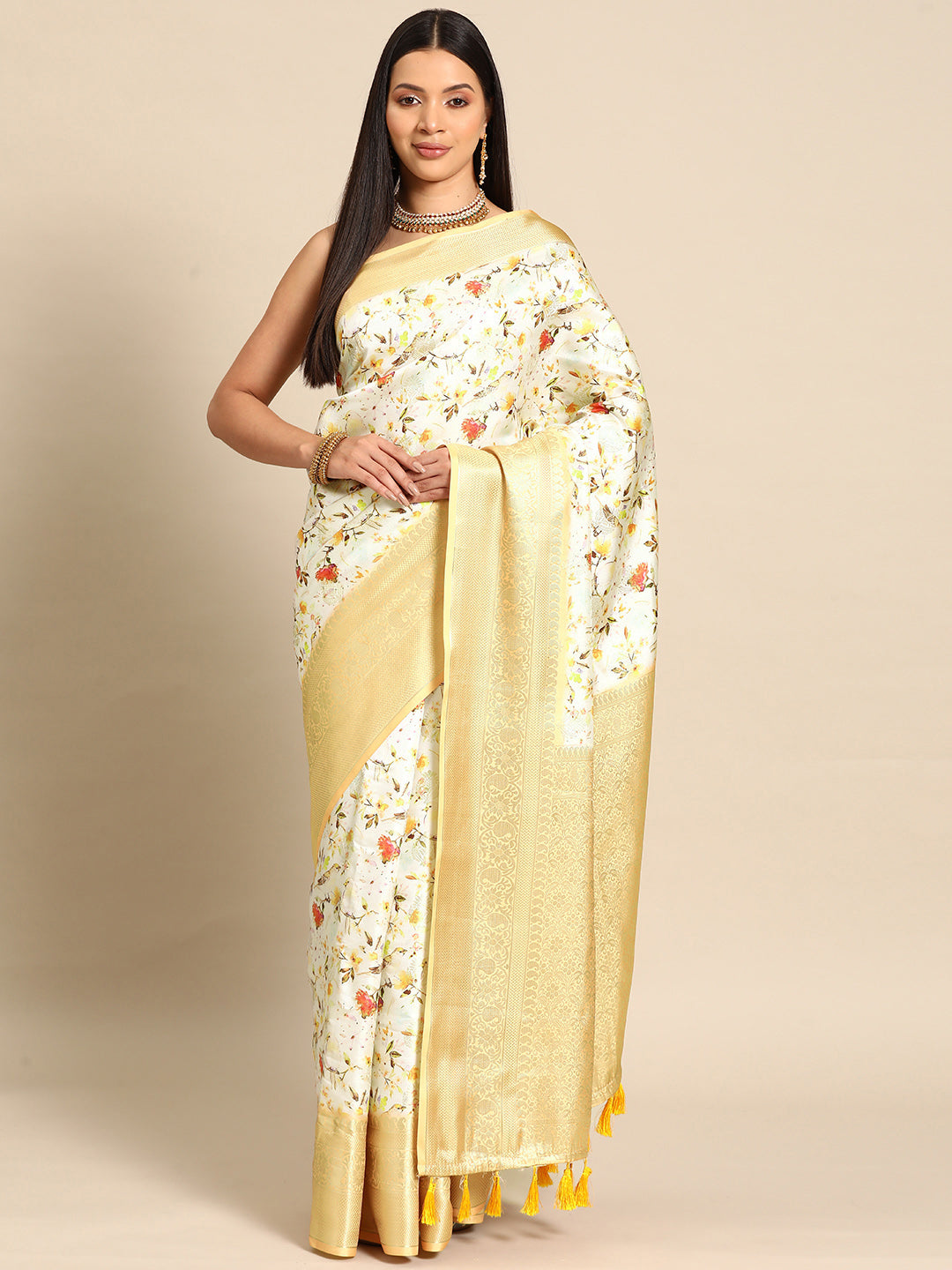 Multicolor Art Silk Woven Zari Design Floral Saree with Unstitched Blouse - Hiral Fashion - Distacart
