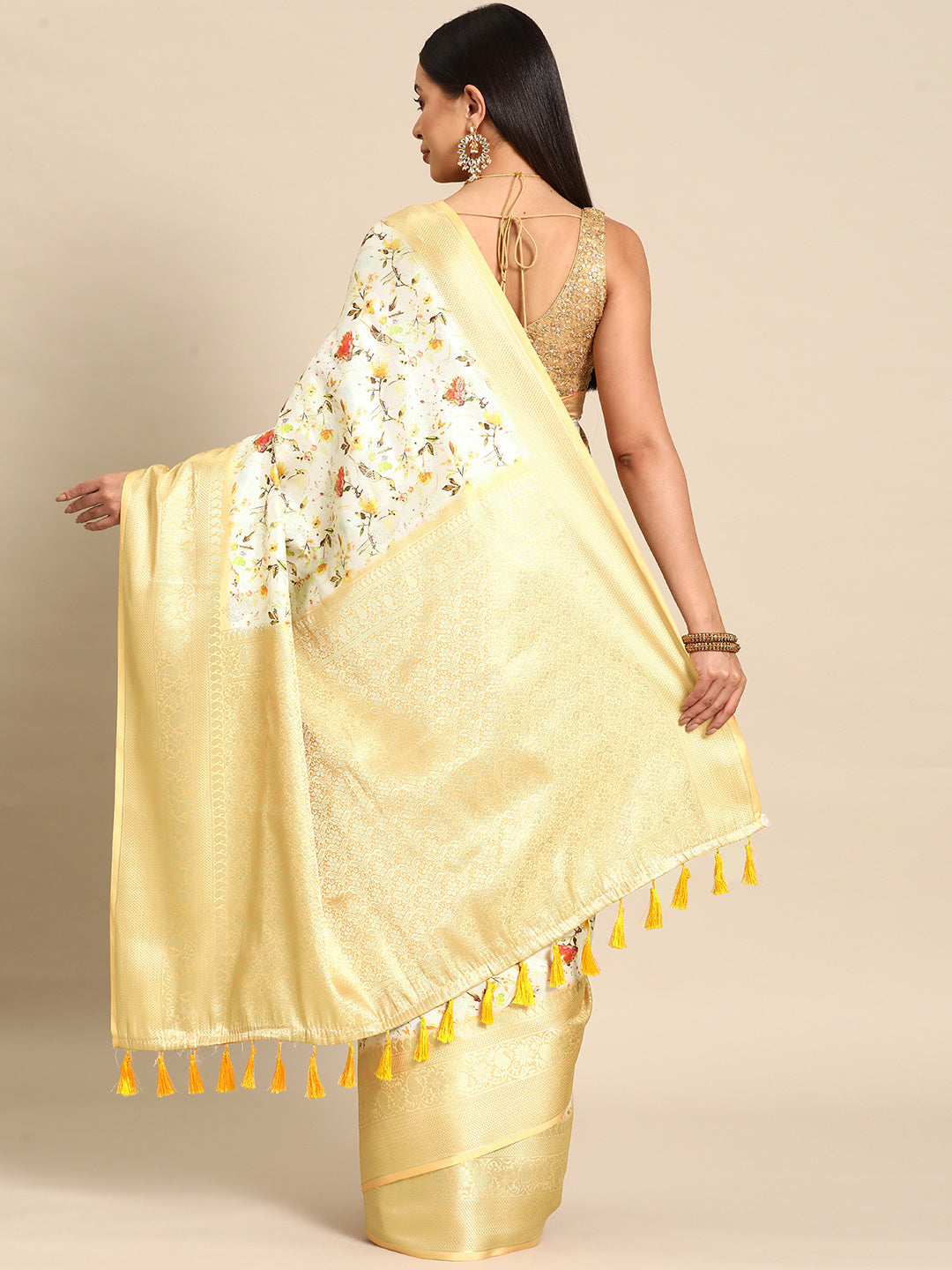 Multicolor Art Silk Woven Zari Design Floral Saree with Unstitched Blouse - Hiral Fashion - Distacart