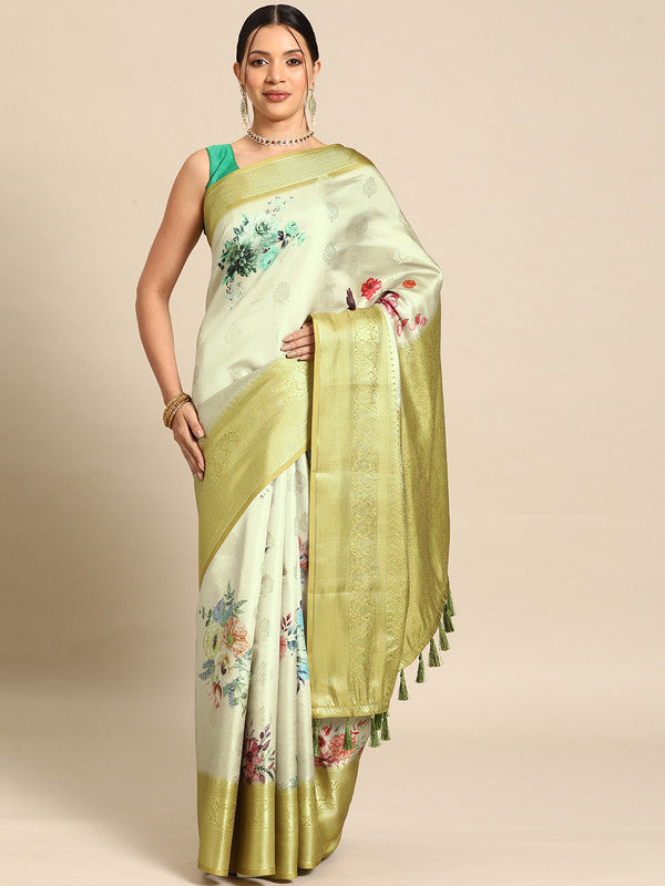 Multicolor Art Silk Woven Zari Design Floral Saree with Unstitched Blouse - Hiral Fashion - Distacart